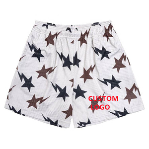 Pantalones Cortos Deportivos de Malla para Hombre con Logotipo Personalizado, Diseño de Rayo Estrellado Marrón, Cintura Elástica Media, Transpirables, Estampados por Sublimación - Product Image 3