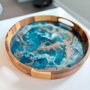 Luxury Epoxy Resin Wooden <b>Tray</b> For Fruit Serving Decorative Storage And Modern <b>Kitchen</b> Counter Organization - Product Image 1
