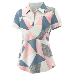 Women's Custom Print Short Sleeve Polo Shirt Quick Dry Woven Polyester Casual Golf Top T-Shirt For Women's - Product Image 5