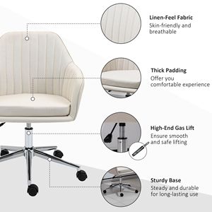 Sedia da Ufficio Girevole in Velluto Beige con Forma a Conchiglia, Tessuto in Lino, Ruote, Sedia Direzionale Tradizionale per Casa, Studio, Camera da Letto - Product Image 6