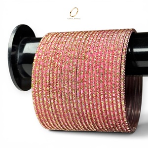 Premium Fashionable Bridal Pink Stainless Steel Bangles Gold Plated Crystals for Wedding Indian Jewelry Collections Wholesale - Product Image 1