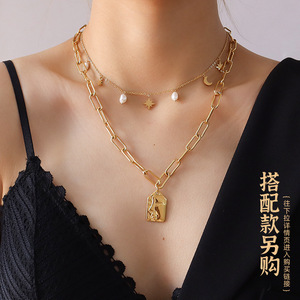 Collier pendentif en perles d'eau douce naturelles étoile lune style européen américain polyvalent, collier ras du cou à pampilles, luxe léger pour femmes - Product Image 3
