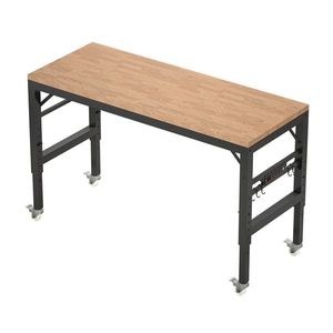 60\" <b>Adjustable</b> <b>Height</b> Heavy-Duty Workbench Rubber Wood Workstation Power Outlets Wheels 2000 LBS Load Capacity Computer <b>Desks</b> - Product Image 1