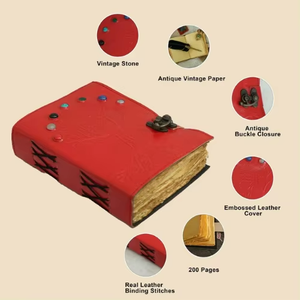 สมุดบันทึกหนังวินเทจ Red Tree 120 หน้า ทำมือ สมุดวาดเขียนสร้างสรรค์ สำหรับผู้ชายและผู้หญิง กระดาษขอบดิบ ของขวัญคริสต์มาส - Product Image 5