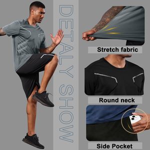 Men's 100% Polyester Set <b>Shirt</b> and Shorts Set Zipper Pockets Quick Dry Gym Athletic Clothes Workout Running Summer Casual Outfit - Product Image 6