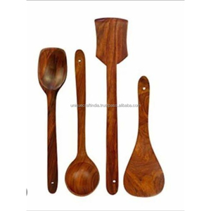 PureGrain Natural Wooden Spoon Set 3-Piece Hand Carved Serving Utensils Minimalist <b>Kitchens</b> Sustainable Cooking Acacia Stocked - Product Image 6