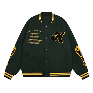 Veste universitaire marron et blanche pour homme, style preppy, coupe classique, col rabattu, fermeture éclair, en velours côtelé, idéale pour l'automne - Product Image 6
