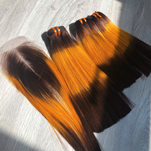 ผมต่อผมมนุษย์แท้100% บริสุทธิ์3โทนสีส้มนุ่มสลวยคุณภาพสูง - Product Image 1