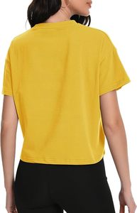 Sexy Women Yellow Color Workout <b>Crop</b> <b>Top</b> Short Sleeve Knitted T-Shirt Gym Wear T-shirt - Product Image 4