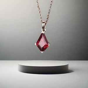 Collar de Granate Rojo Kite para Mujer, Gema, Regalo de Aniversario, Regalo para Madre, Plata 925, Chapado en Oro Rosa de 14k, Colgante - Product Image 4
