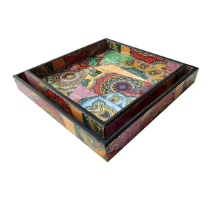 ชุดถาดเสิร์ฟเรซิ่นหลากสี 2 ชิ้น กันน้ำ ลายเพ้นท์มือ รุ่น FAIZA CRAFT FC-1517 - Product Image 5