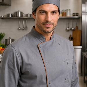 Conjunto Profesional de Uniforme de Chef de 4 Piezas, Chaqueta de Chef Transpirable de Polialgodón con Pantalones, Delantal y Gorra a Juego para Personal de Restaurante - Product Image 3