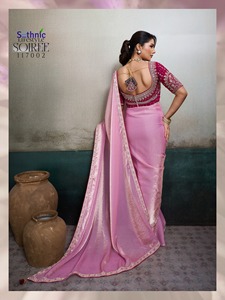 Sari de Seda Premium Bordado con Cuentas, Lentejuelas y Perlas, Elegante para Bodas y Fiestas, con Blusa Incluida - Product Image 2