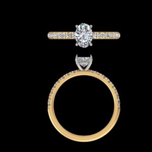 Oval Cut Diamond Engagement <b>Ring</b> in 18k Yellow <b>Gold</b> with Four Prong Setting and Shimmering Pave <b>Set</b> Round Diamond Accent Band - Product Image 3