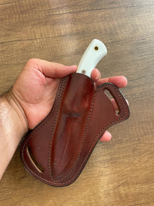 A&M Enterprises Handmade Damascus Steel Hunting <b>Knife</b> with <b>Bone</b> <b>Handle</b> and Leather Sheath Survival Utility Tracker <b>Knives</b> - Product Image 3
