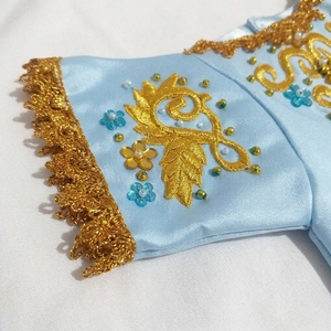 Custom Baby Blue Embroidered Traditional Dress Handmade Kids Ethnic Costume With Gold Applique - Product Image 3