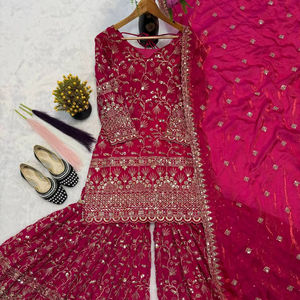 Traje Sharara Bordado para Mujer, Estilo Pakistaní, Diseño de Diseñador, para Fiestas, Bodas y Celebraciones de Invierno, Especial para Eid - Product Image 1