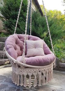 Chic Macrame <b>Hanging</b> Swing <b>Chair</b>: Ivory Shade, Butterfly Detail - Product Image 3