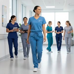 Conjunto de Uniforme Médico MITEXCO para Mujer, Color Azul Cielo, Máxima Comodidad, Blusa con Cuello en V y Pantalones Cargo con Cordón Elástico para el Sector Salud - Product Image 5