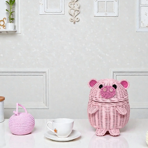 Handwoven Pig Shape Toy <b>Storage</b> <b>Basket</b> Rattan Nursery Room Furniture Kids Room <b>Storage</b> Solution For Daily Use Wholesale - Product Image 4