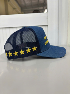 Customizable Embroidery 5 Panel Middle Profile Breathable <b>Navy</b> Mesh Back Denim Trucker <b>Hat</b> for Adults Vietnam Made Casual Wear - Product Image 2