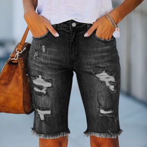 Shorts en denim extensible de qualité supérieure pour femmes, coupe taille haute confortable, tissu en mélange de coton flexible, lavage propre, classique - Product Image 1