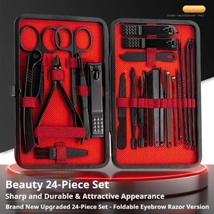 Juego de pedicura profesional de acero inoxidable de 7-24 piezas, kit completo con cortaúñas y estuche portátil de regalo. - Product Image 3