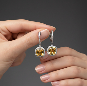 Pendientes de Lujo para Mujer, Chapados en Oro de 18k, Plata 925, con Citrino y Moissanita de Corte Brillante, Engaste de Garra, Regalo para Boda o Fiesta, Tanya - Product Image 2