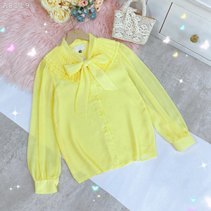 Blusa de mujer al por mayor con botones frontales, cuello con lazo, capas, volantes plisados, mangas largas, top de trabajo para boutiques de moda - Product Image 6