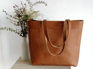 Bolso Tote Extra Grande de Cuero Genuino, Bolso de Hombro de Cuero Vacuno Color Camel, Bolso de Mano Informal para Uso Diario - Product Image 3