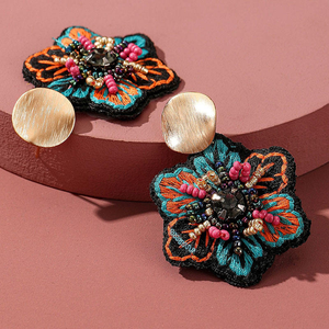 Nouvelles Boucles d'Oreilles Pendante Bohèmes Ethniques Brodées de Fleurs et Perles, Plaqué Or, Perles Faites à la Main, Bijoux de Fête, Style Mode Exagéré - Product Image 5
