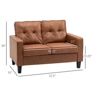 Divano Chesterfield a 2 Posti in Pelle PU Marrone con Braccioli a Gola per Soggiorno - Product Image 3