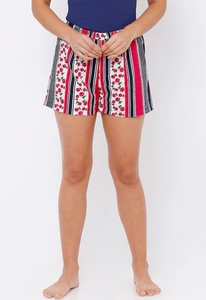 Women's Printed Striped Floral Shorts <b>Elastic</b> Waist Knitted Cotton Casual Regular Fit Mid Rise Breathable - Product Image 1