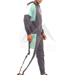 Ensemble de survêtement pour homme à blocs de couleur, à capuche, fermeture éclair intégrale, 2 pièces, respirant, en polyester et coton, pour l'automne, tenue décontractée - Product Image 3