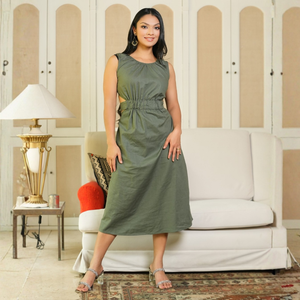 ชุดเดรสผ้าลินินสีเขียวสำหรับผู้หญิงสุดหรู - Product Image 3
