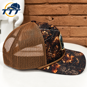 Casquette Trucker Vintage Camouflage en Maille 6 Panneaux Snapback avec Logo Brodé Fabricant Vietnamien OEM ODM Vente en Gros Casquette de Chasse Usine - Product Image 3