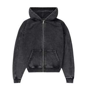 Custom Embroidery Mens Acid Washed Hoodie <b>Vintage</b> Wash Fleece Zipper High Quality Streetwear Hooded <b>Sweatshirt</b> Supplier - Product Image 4