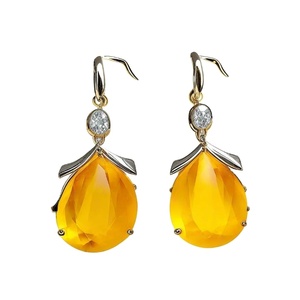 Boucles d'oreilles en argent sterling 925 pour femmes Belle conception de goutte à la mode en onyx jaune et plaqué or - Product Image 1