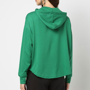 Sudadera con Capucha Verde para Mujer, Holgada, de Hombros Caídos, Manga Larga, Color Sólido, Diseño Asimétrico, Tejida en Algodón, para Otoño - Product Image 3