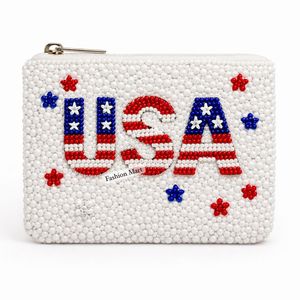 Bolsa de Monedas con Cuentas de la Bandera Patriótica de EE. UU. Hecha a Mano y Personalizada, Accesorios para el 4 de Julio para Mujer, Bolsa Pequeña con Cierre - Product Image 4