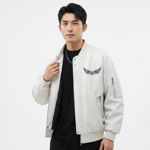 <b>Men's</b> <b>White</b> <b>Jacket</b> With Wing Logo Embroidery Windproof Casual Autumn Zipper Regular Fit Polyester Shell - Product Image 6