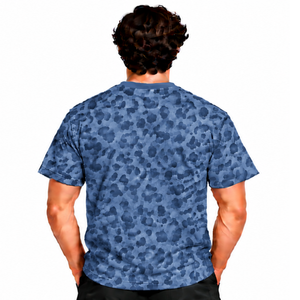 T-shirt en denim bleu à imprimé léopard, manches courtes, col rond, motif décontracté, léger, doux, streetwear, vêtement de tous les jours, haut tendance - Product Image 2