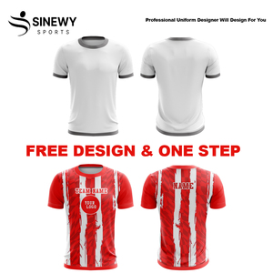 T-shirt sportif à manches courtes pour homme, rayé rouge et blanc, impression par sublimation, séchage rapide, polyester tricoté, coupe classique, col rond - Product Image 3