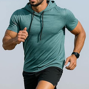 เสื้อฮู้ดออกกำลังกายแขนสั้นน้ำหนักเบาสำหรับผู้ชาย เสื้อยืดมีฮู้ดแบบแห้งเร็วสำหรับยิม วิ่ง ฝึกซ้อม ระบายอากาศได้ดี ซึมซับเหงื่อ - Product Image 4