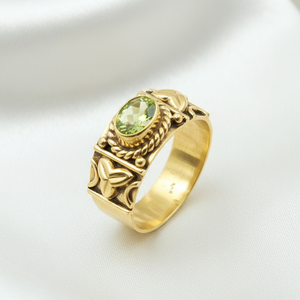 Handmade 925 Sterling Silver Peridot Birthstone <b>Ring</b> Vintage Floral Carved <b>Statement</b> <b>Ring</b> Yellow Gold Plated Jewelry Gift Men - Product Image 1