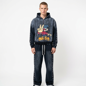 Men Mickey Mouse Printed Hooded Tracksuit Full Length Zipper Front Streetwear Loose Fit Character Design Autumn Wear Bangladesh - Product Image 5