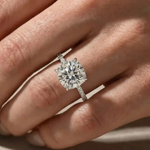 Elegant Design 925 Moissanite <b>Cushion</b> Cut Hidden Halo Engagement <b>Ring</b> in Sterling Silver White Gold Plated <b>Ring</b> for Women's. - Product Image 6