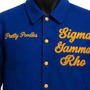 Custom Sigma Gamma Rho Wool Letterman Varsity Jacket Embroidered Greek Crest College Baseball <b>Coat</b> Sorority Fashion Outerwear - Product Image 3