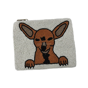 Pochette unisexe brodée main Chihuahua avec perles et fermeture éclair, multicolore, mignonne, pour amoureux des animaux, accessoire de mode - Product Image 3