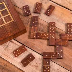 Handmade Eco-friendly Wooden Dominoes <b>Set</b> Traditional Rectangle Tabletop Game Abstract Geometric Pattern Multi-piece Package - Product Image 2